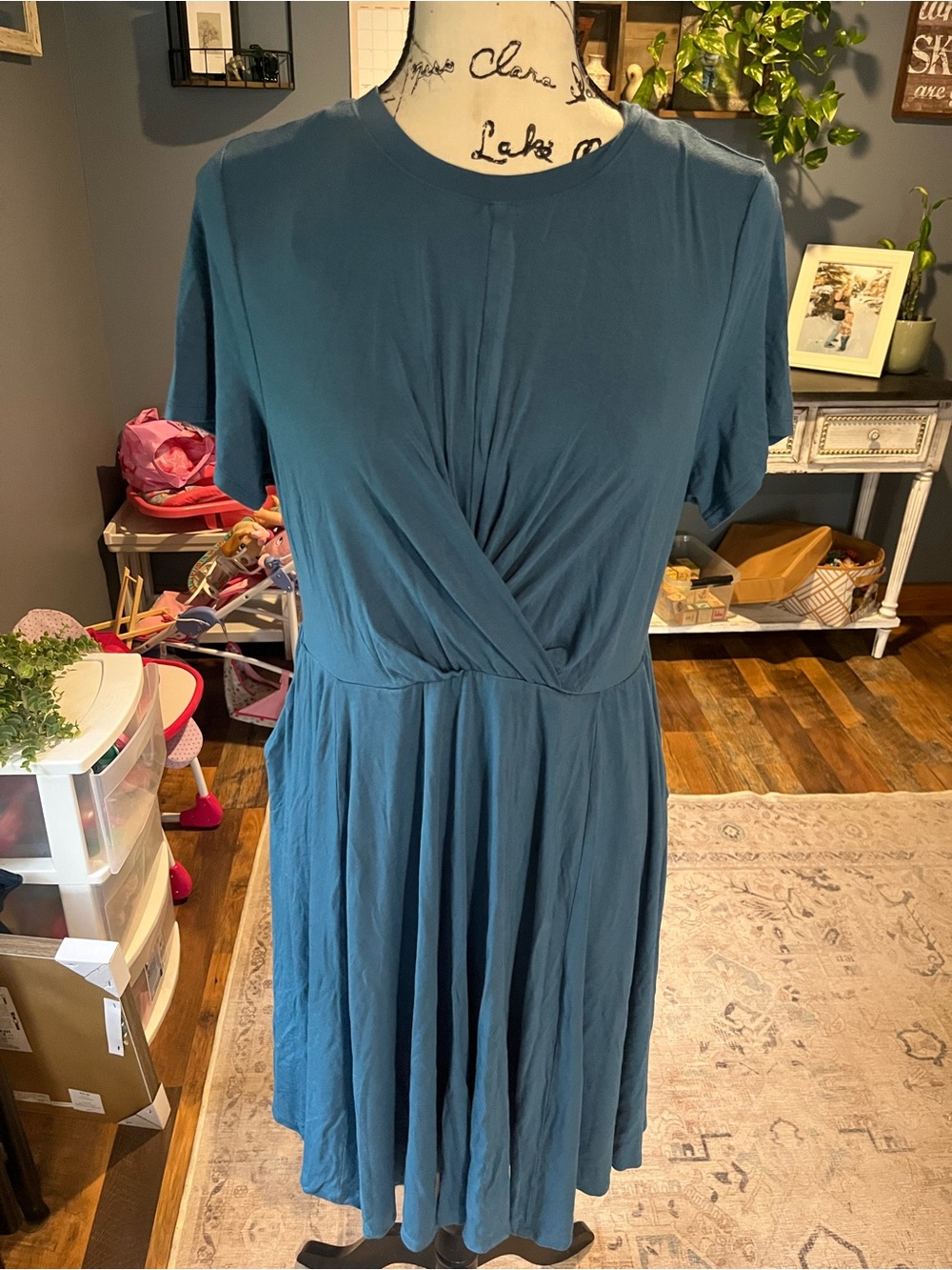 Torrid Dress 0 Super Soft Stretch Jersey Knit Plus Size 0 Teal Side Pockets - Picture 9 of 9